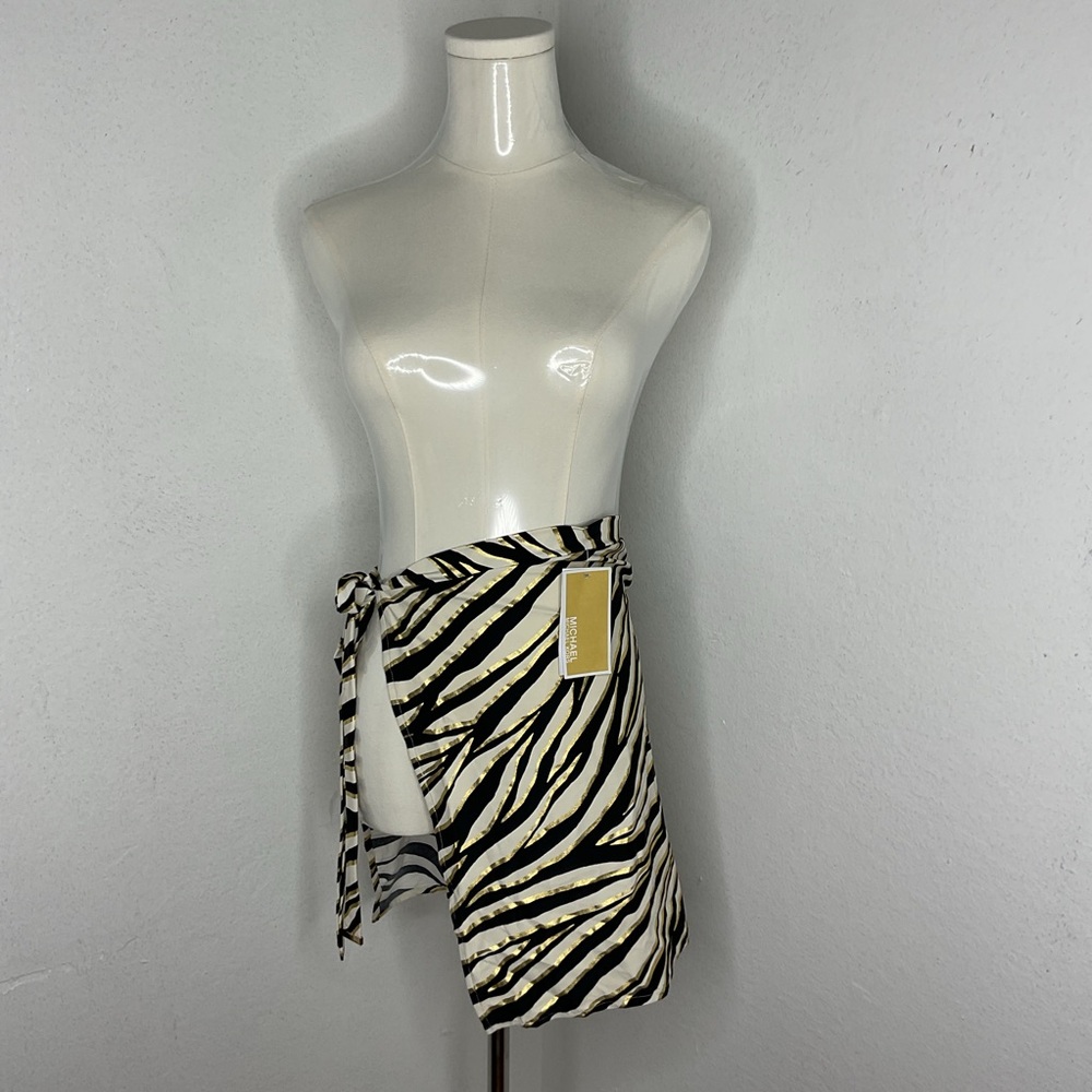 Michael Kors Zebra Print Swim Skirt Cover Up Tie Waist Size M/L Beach Resortwear - Picture 8 of 11